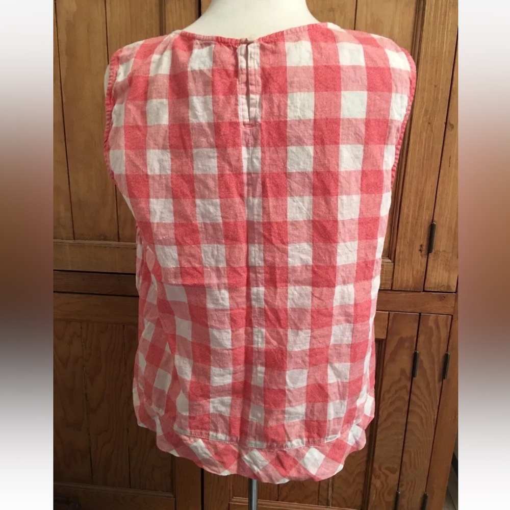 🌺 J Crew Womens Size 14 Cotton Linen Blend Sleeveless Gingham Top - Picture 2 of 5